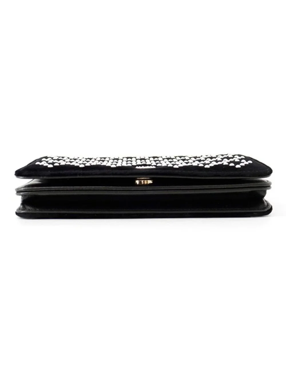 Chanel Chain Wallet CC Logo Faux Pearl Velour Black Shoulder Bag